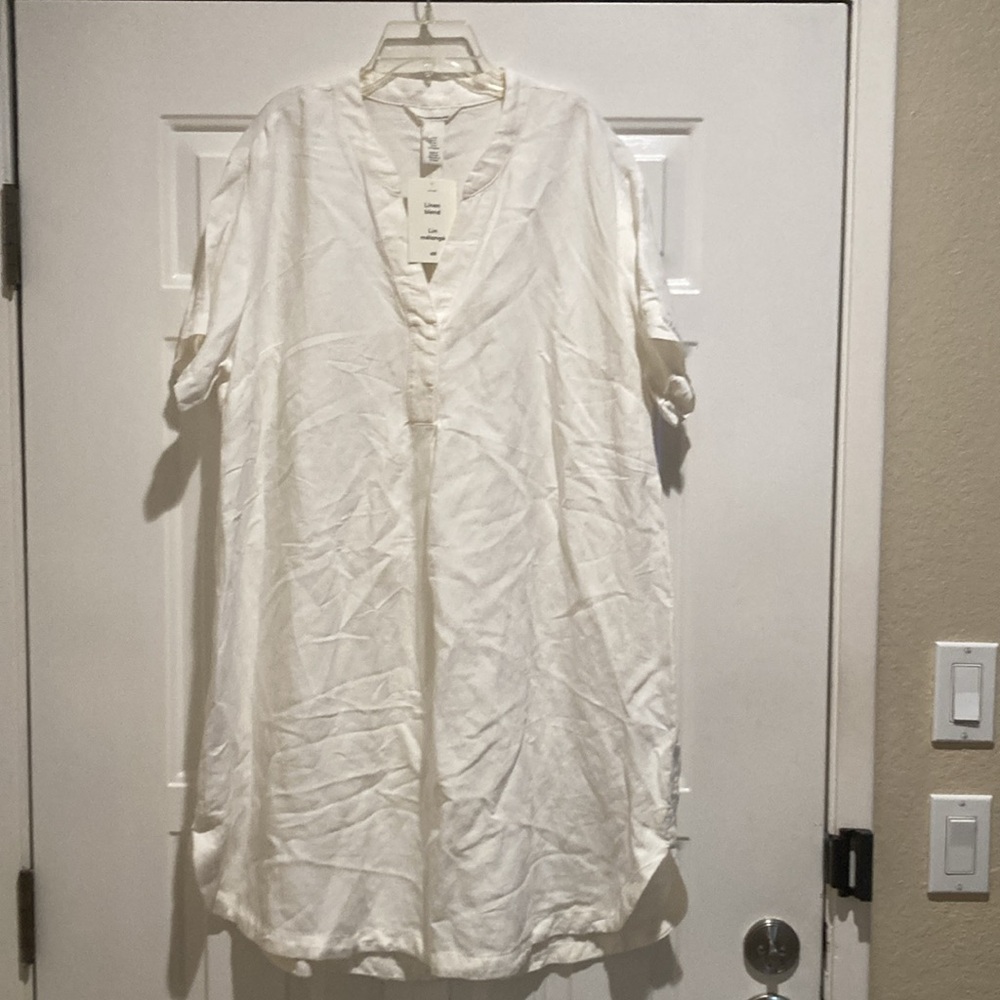 H&M white linen blend V-Neck Tunic Dress